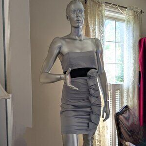 RubyRox Shiny Silver Grey Satin Strapless Party, Wedding, Formal, Evening Dress